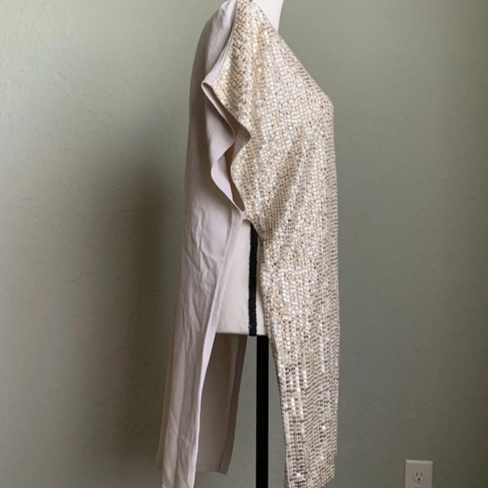 Chico’s Gold/Silver Sequin Embellished Poncho Cardigan Topper Vest Glam Sparkle - Picture 8 of 13